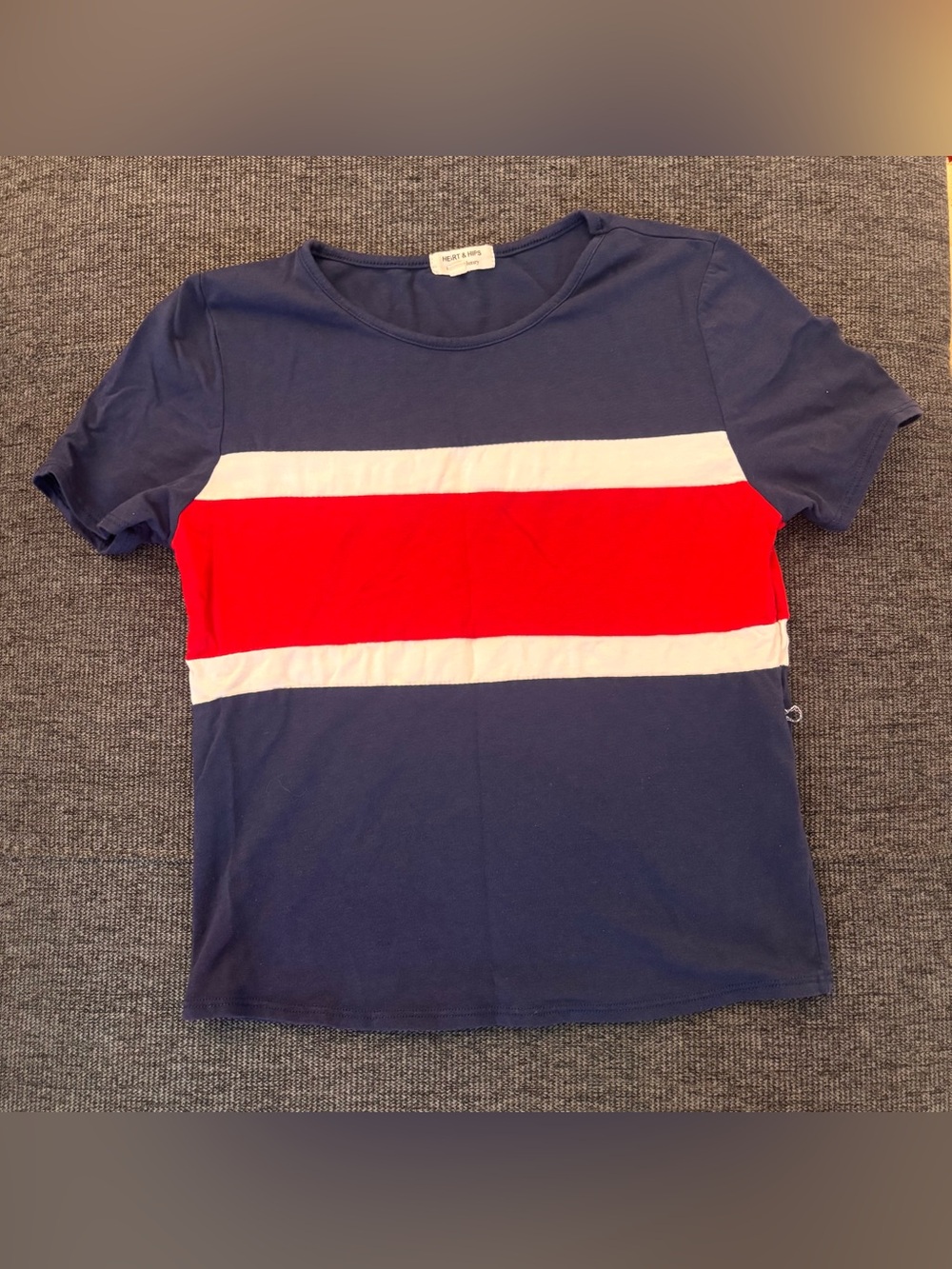 Heart Hips Navy Tee with Red and White Stripes